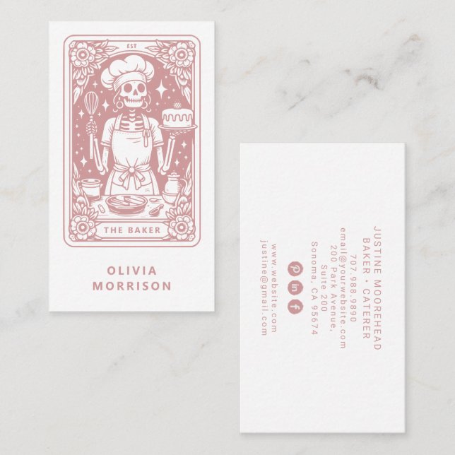 Tarot Baker Pastry Chef Dessert Caterer Dusty Pink Business Card (Front/Back)