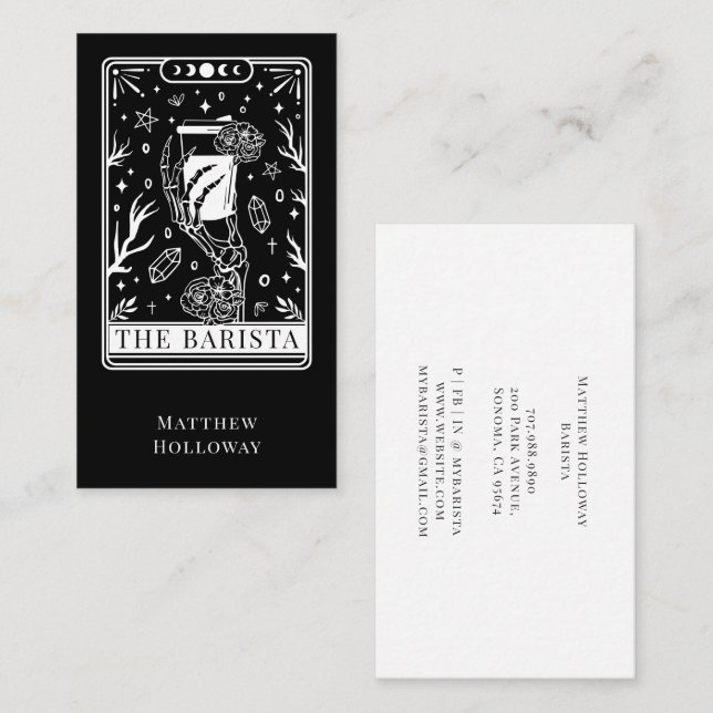 Tarot  Barista Black Business Card (Front/Back)