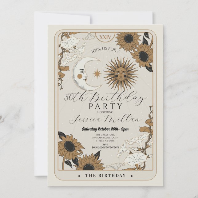 Tarot Birthday Party Sun Moon Aligned Invite (Front)