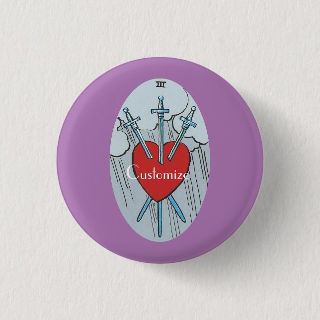 Tarot Card 3 Swords Thunder_Cove  1 Inch Round Button (Front)