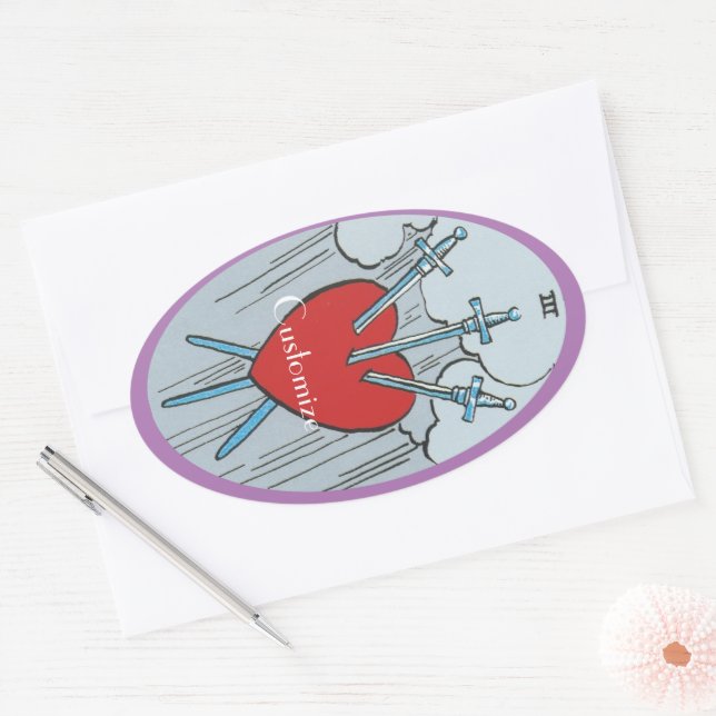 Tarot Card 3 Swords Thunder_Cove Oval Sticker (Envelope)