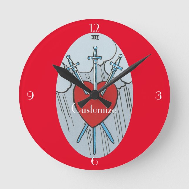 Tarot Card 3 Swords Thunder_Cove Round Clock (Front)