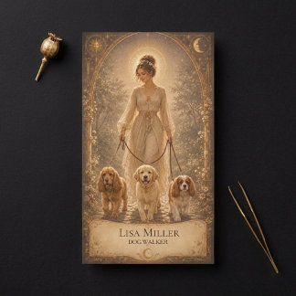 Tarot Card Celestial Mystic Woman Dog Walker Boho