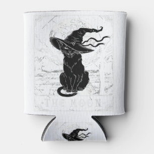 Tarot Card Crescent Moon And Black Cat Witch Hat H Can Cooler