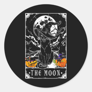 Tarot Card Crescent Moon And Black Cat Witch Hat H Classic Round Sticker