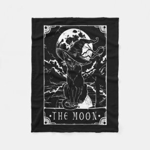 Tarot Card Crescent Moon And Black Cat Witch Hat H Fleece Blanket