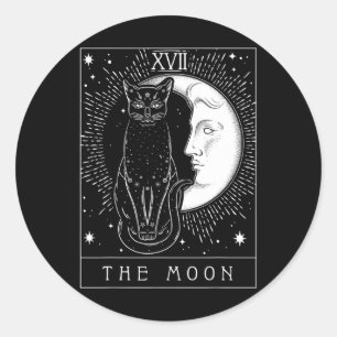 Tarot Card Crescent Moon And Cat Graphic Classic Round Sticker