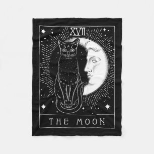 Tarot Card Crescent Moon And Cat Graphic  Fleece Blanket