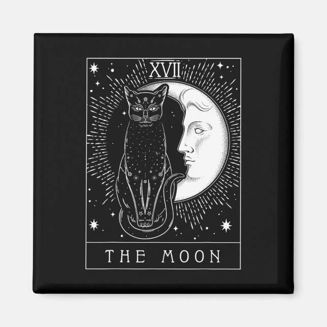 Tarot Card Crescent Moon And Cat Graphic  Magnet (Front)