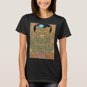 Tarot Card Crescent Moon And Cat Graphic Mystical T-Shirt