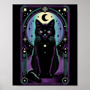 Tarot Card Crescent Moon Black Cat Lover Tarot Cat Poster