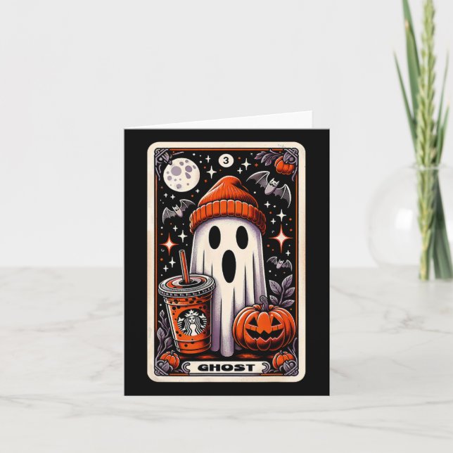Tarot Card Cute Ghost Spooky Season Jack O Lantern (Front)