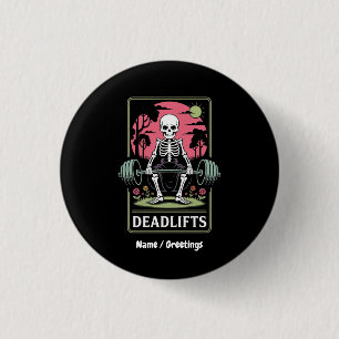 Tarot Card Deadlifts Funny Skeleton Workout Design 1 Inch Round Button