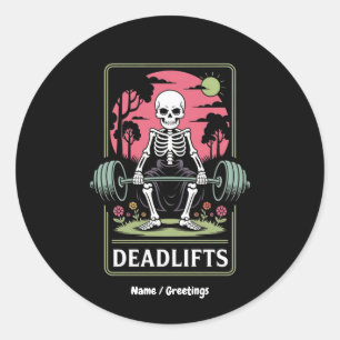 Tarot Card Deadlifts Funny Skeleton Workout Design Classic Round Sticker