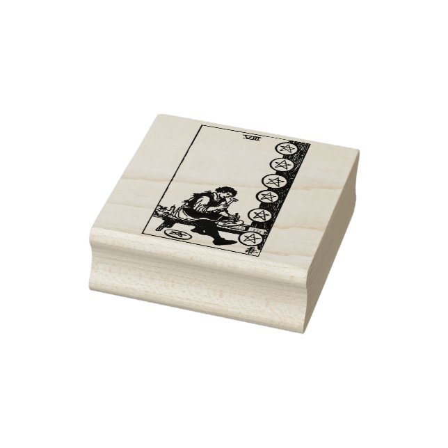 Tarot Card: Eight of Coins: 8 of Pentacles Rubber Stamp (Stamp)