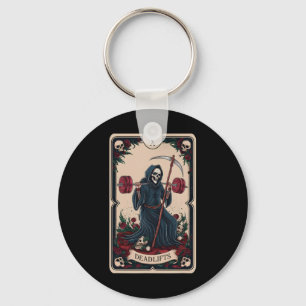 Tarot Card Grim Reaper Deadlifts Workout Gym Occul Keychain