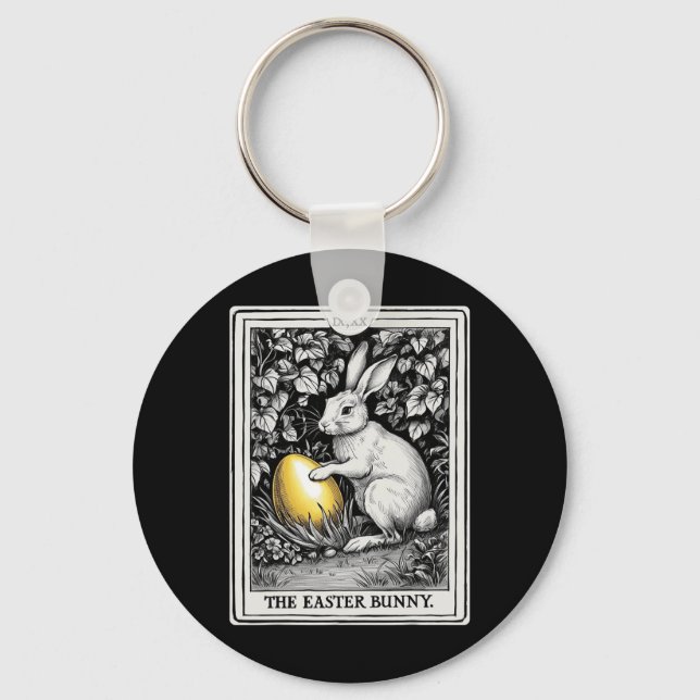 Tarot Card Happy Easter Bunny Spring Easter Egg Ea Keychain (Front)