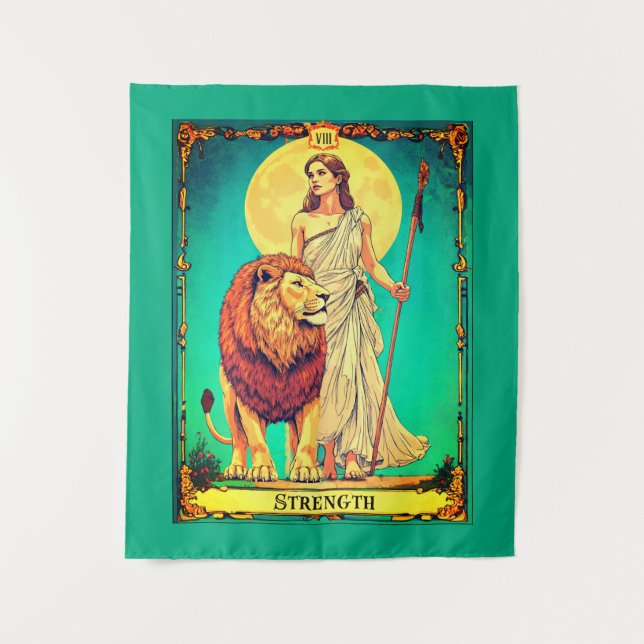 Tarot Card Illustration, Strength Tapestry (Front)