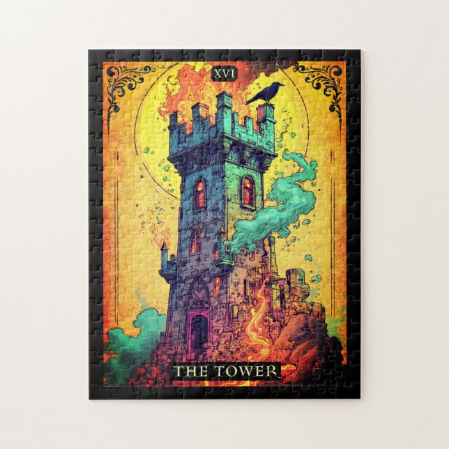 Tarot Card Illustration, The Tower Jigsaw Puzzle (Vertical)