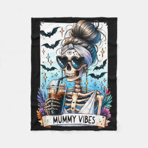 Tarot Card Mummy Vibes Spooky Season Skeleton Mom Fleece Blanket