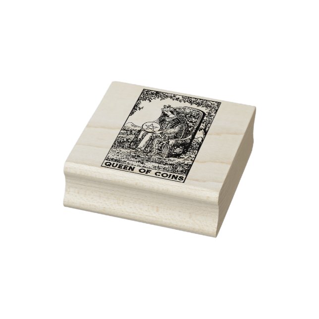 Tarot Card: Queen of Coins Pentacles Personalized Rubber Stamp (Stamp)