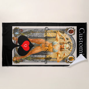 Tarot Card Queen of Spades Thunder_Cove Beach Towel