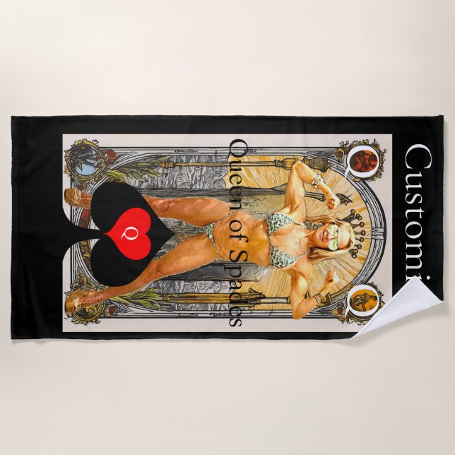 Tarot Card Queen of Spades Thunder_Cove Beach Towel (Front)