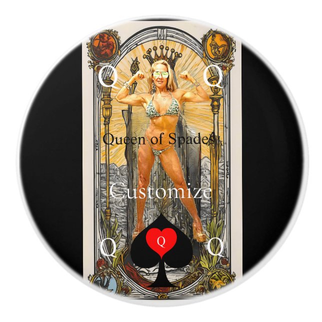 Tarot Card Queen of Spades Thunder_Cove Ceramic Knob (Front)