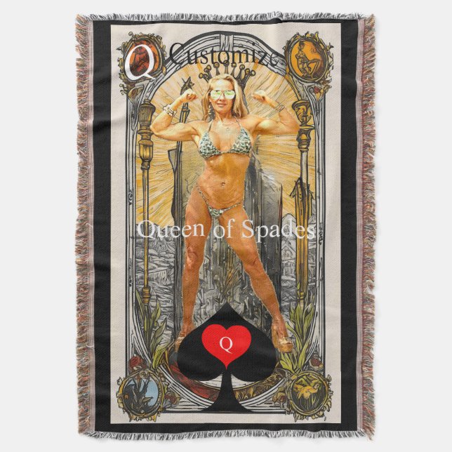 Tarot Card Queen of Spades Thunder_Cove Throw Blanket (Front Vertical)