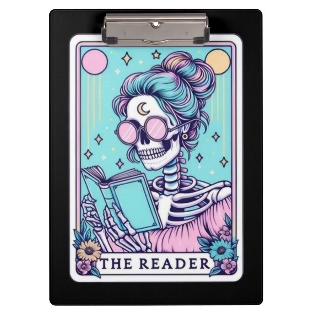 Tarot Card Skeleton Reader – Gothic Skeleton Clipboard (Front)