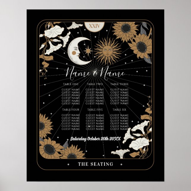Tarot Card Table 6 Seating Plan Wedding Sun Moon  Poster (Front)