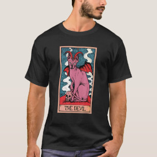 Tarot Card The Devil And Sphynx Cat  Occult Graphi T-Shirt