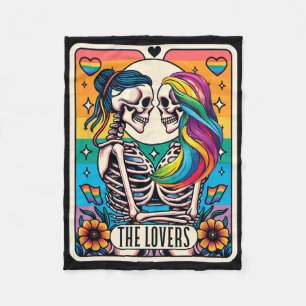 Tarot Card The Lovers Rainbow Kissing Lesbian Skel Fleece Blanket