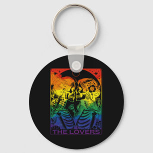 Tarot Card The Lovers Rainbow Kissing Lesbian Skel Keychain