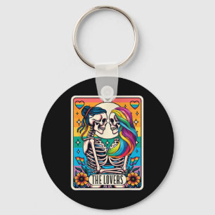 Tarot Card The Lovers Rainbow Kissing Lesbian Skel Keychain
