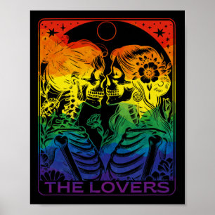 Tarot Card The Lovers Rainbow Kissing Lesbian Skel Poster