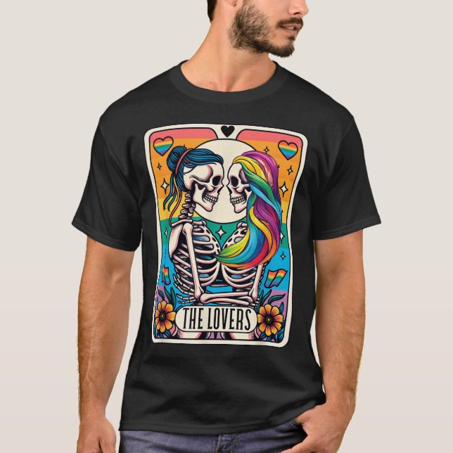  Tarot Card The Lovers Rainbow Kissing Lesbian  T-Shirt (Front)