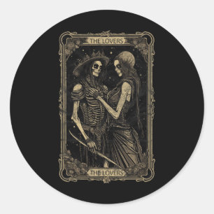 Tarot Card The Lovers Skeleton Goth Skull Hallowee Classic Round Sticker