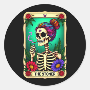 Tarot Card The Messy Bun Skeleton Halloween Classic Round Sticker