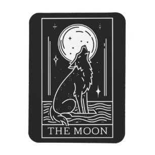 Tarot Card The Moon Wolf Howling Magnet