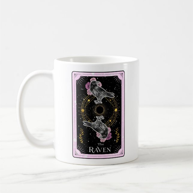 Tarot Card The Raven Celestial Moon Pink Black Coffee Mug (Left)