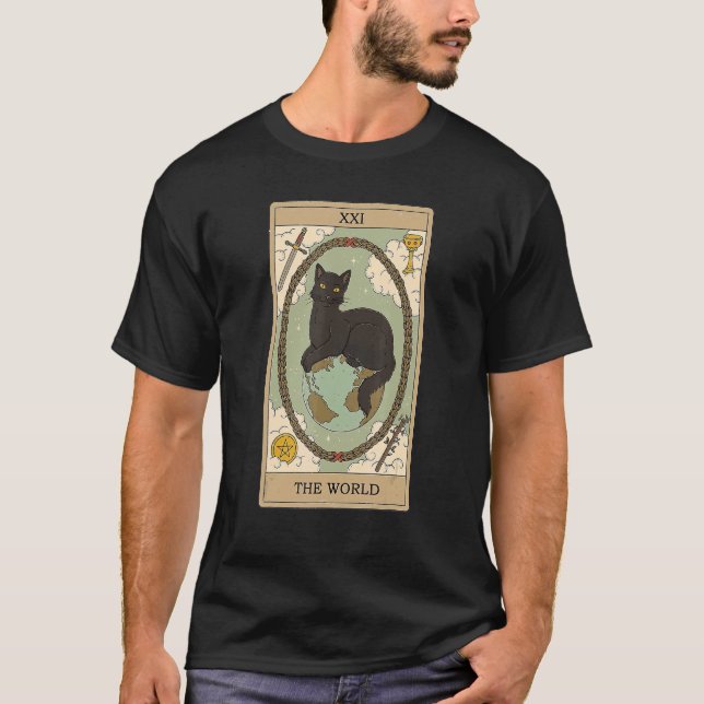 Tarot Card The World And Cat Cosmic Graphic Cats T-Shirt (Front)