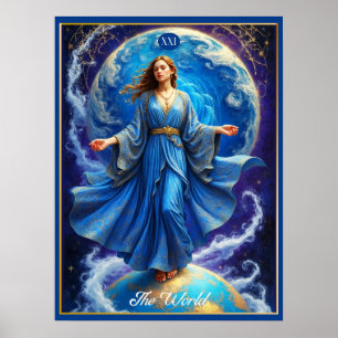 Tarot Card, the World, in Deep Blue Poster