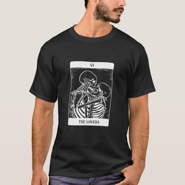Tarot Cards - The Lovers - Skull Skeleton T-Shirt (Front)