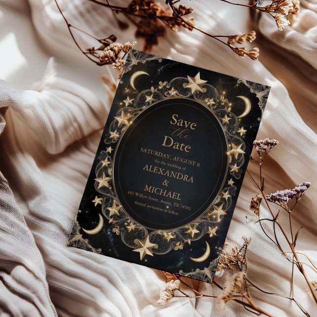 Tarot Celestial Wedding Sun Moon Stars Gold Save The Date (Creator Uploaded)