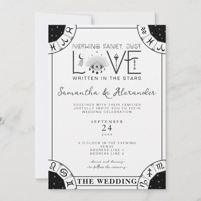 Tarot Celestial Wedding Zodiac Signs Evil Eye Moon Invitation (Front)