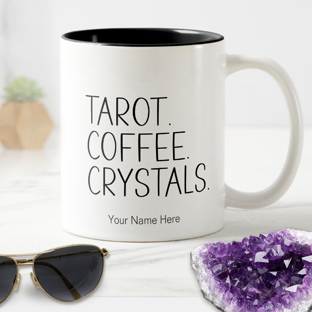 Tarot Coffee Crystals - Quote New Age Metaphysical Two-Tone Coffee Mug (Tarot. Coffee. Crystals.)