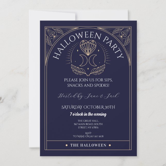 Tarot Crystals Moon Stars Align Halloween Spirits Invitation (Front)