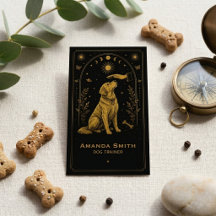 Tarot Dog Trainer Black Gold Boho Business Card