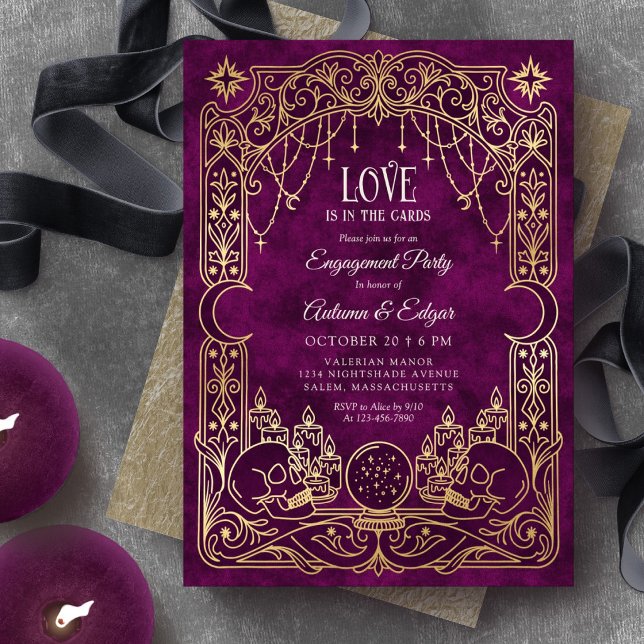 Tarot Halloween Gothic Burgundy Wedding Invitation (Creator Uploaded)